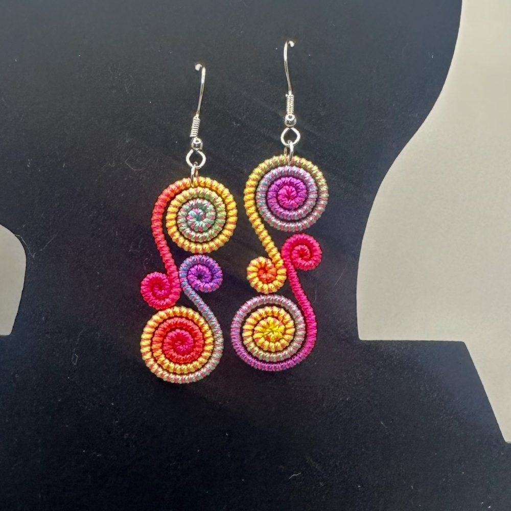 Boho Retro Spiral Drop Earrings, Festival, Swirl, Rope